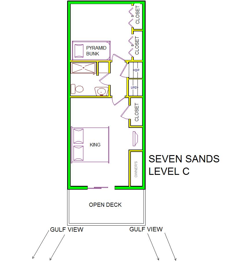 A level C layout view of Sand 'N Sea's beachside with gulf view house vacation rental in Galveston named Seven Sands
